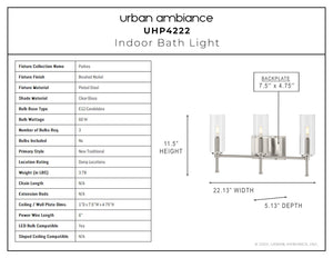 A diagram displaying the dimensions of a luxurious Urban Ambiance UHP4222 Contemporary Bath Light.