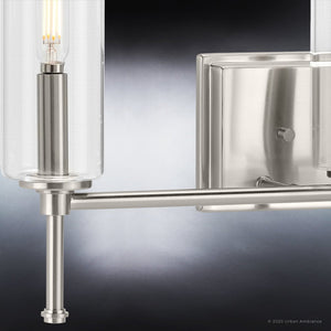 A beautiful lighting fixture with a clear glass cylinder.