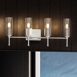 A luxurious bathroom featuring the unique UHP4223 Contemporary Bath Light 11.5''H x 31.625''W, Brushed Nickel Finish, Parkes Collection by Urban Ambiance.