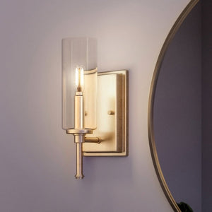 An UHP4224 unique wall sconce lighting fixture 11.5''H x 4.75''W with a glass shade, Olde Brass Finish, Parkes Collection from Urban
