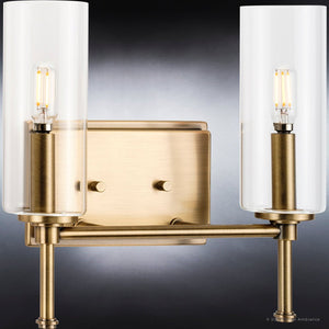 Two UHP4225 Contemporary Bath Lights 11.5''H x 12.5''W, Olde Brass Finish, Parkes Collection by Urban Ambiance with clear glass bulbs are unique