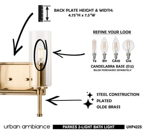 A luxurious Urban Ambiance wall sconce from the Parkes Collection, featuring a stunning Olde Brass Finish and measuring 11.5''H x 12.5''W,