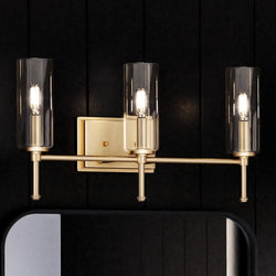 An Urban Ambiance bathroom vanity with a unique lighting fixture featuring the UHP4226 Contemporary Bath Light 11.5''H x 22.125''W, Olde Brass Finish, Park