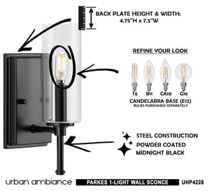 A unique and gorgeous Urban Ambiance UHP4228 Contemporary Wall Sconce 11.5''H x 4.75''W, Midnight Black Finish, Parkes Collection with instructions on