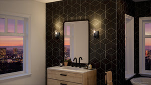 An Urban Ambiance UHP4228 Contemporary Wall Sconce 11.5''H x 4.75''W, Midnight Black Finish, Parkes Collection luxury bathroom with a view of