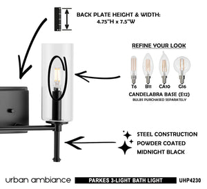 Urban Ambiance UHP4230 Contemporary Bath Light 11.5''H x 22.125''W, Midnight Black Finish, Parkes Collection - a unique lighting fixture for luxury ambiance.
