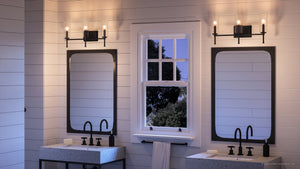 A beautiful Urban Ambiance bathroom with unique UHP4230 Contemporary Bath Lights 11.5''H x 22.125''W and a window.