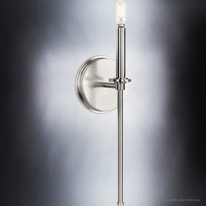 A unique lighting fixture - the UHP4232 Contemporary Wall Sconce 16.625''H x 5.75''W, Brushed Nickel Finish, Parkes Collection with