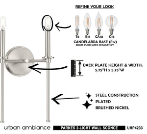 A diagram showing how to install the unique and beautiful UHP4233 Contemporary Wall Sconce 16.625''H x 10.375''W, Brushed Nickel Finish, Parkes