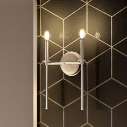 A black and white tiled wall featuring a luxury lighting fixture, the UHP4233 Contemporary Wall Sconce 16.625''H x 10.375''W from the Park