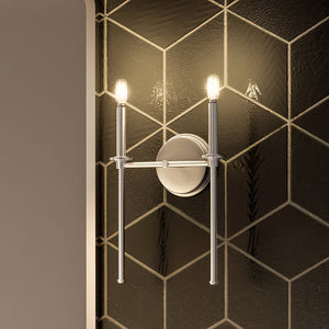 A black and white tiled wall featuring a luxury lighting fixture, the UHP4233 Contemporary Wall Sconce 16.625''H x 10.375''W from the Park