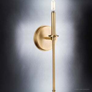 An Urban Ambiance UHP4234 Contemporary Wall Sconce 16.625''H x 5.75''W, Olde Brass Finish, Parkes Collection with a unique light on