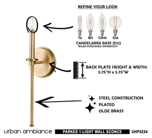 The instructions for how to install a unique Urban Ambiance UHP4234 Contemporary Wall Sconce 16.625''H x 5.75''W, Olde Brass Finish