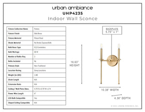 A unique and luxurious diagram of the dimensions for the UHP4235 Contemporary Wall Sconce 16.625''H x 10.375''W in Olde Brass Finish from the Park