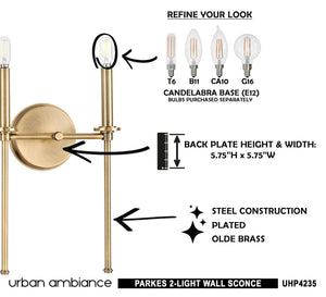 A gorgeous lighting fixture image of the UHP4235 Contemporary Wall Sconce 16.625''H x 10.375''W, Olde Brass Finish, Parkes Collection by Urban