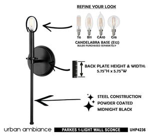 A diagram illustrating the installation of the unique and gorgeous UHP4236 Contemporary Wall Sconce from the Parkes Collection by Urban Ambiance.