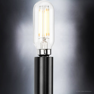 A gorgeous lighting fixture - UHP4236 Contemporary Wall Sconce with Midnight Black Finish, Parkes Collection by Urban Ambiance - displayed on a black stand.