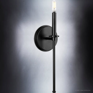 A luxury Urban Ambiance UHP4236 Contemporary Wall Sconce 16.625''H x 5.75''W, Midnight Black Finish, Parkes Collection lighting fixture with