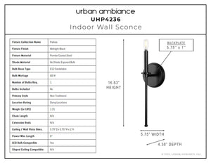 A diagram of the dimensions for the luxury lighting fixture, UHP4236 Contemporary Wall Sconce from the Parkes Collection by Urban Ambiance.