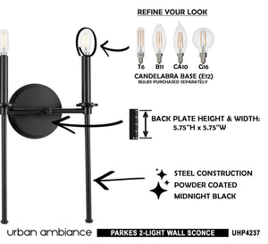 A unique UHP4237 Contemporary Wall Sconce 16.625''H x 10.375''W, Midnight Black Finish lighting fixture with two lights and instructions by Urban Amb