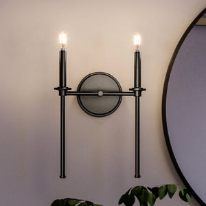 A beautiful Urban Ambiance UHP4237 Luxury Wall Sconce 16.625''H x 10.375''W, Midnight Black Finish, Parkes Collection with two lights
