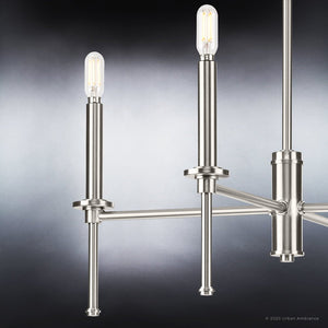 An UHP4238 Contemporary Chandelier 10.375''H x 22.875''W, Brushed Nickel Finish, Parkes Collection by Urban Ambiance luxury lighting fixture with three lights
