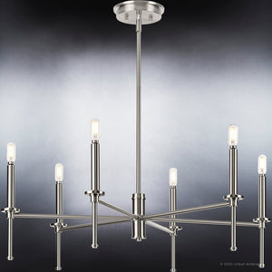 A unique Urban Ambiance UHP4239 Contemporary Chandelier with six lights on a black background.