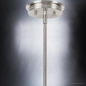 A unique Urban Ambiance UHP4239 Contemporary Chandelier 10.375''H x 30''W, Brushed Nickel Finish, Parkes Collection pendant lighting fixture with a black