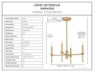 A gorgeous lighting fixture chart displaying the dimensions of an Urban Ambiance UHP4240 Contemporary Chandelier.