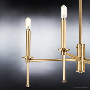 A gorgeous Urban Ambiance UHP4240 Contemporary Chandelier from the Parkes Collection, featuring a beautiful Olde Brass Finish.
