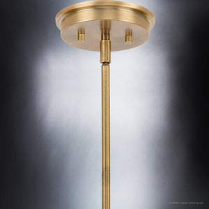 An Urban Ambiance UHP4241 Contemporary Chandelier with a beautiful Olde Brass Finish, Parkes Collection on a dark background.