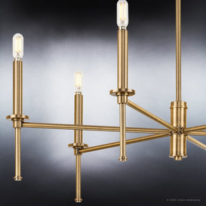 An Urban Ambiance UHP4241 Contemporary Chandelier 10.375''H x 30''W, Olde Brass Finish, Parkes Collection featuring a beautiful lighting fixture.