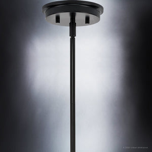 A beautiful UHP4242 Contemporary Chandelier 10.375''H x 22.875''W, Midnight Black Finish, Parkes Collection by Urban Ambiance luxury lighting fixture on a dark