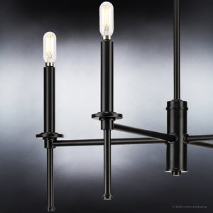An Urban Ambiance UHP4242 Contemporary Chandelier with a beautiful Midnight Black Finish, Parkes Collection design, and three light bulbs.