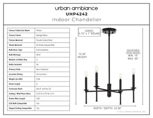 Urban Ambiance UHP4242 Contemporary Chandelier 10.375''H x 22.875''W, Midnight Black Finish, Parkes Collection gorgeous chandelier lighting fixture.