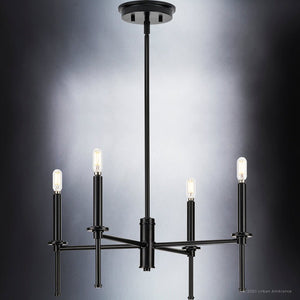 An UHP4242 Contemporary Chandelier 10.375''H x 22.875''W, Midnight Black Finish, Parkes Collection by Urban Ambiance with four beautiful lights.