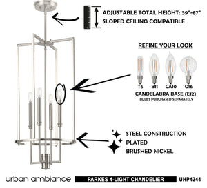 A diagram showing how to assemble the beautiful and unique Urban Ambiance UHP4244 Contemporary Chandelier 31.375''H x 15''W, Brushed Nickel Finish, Park