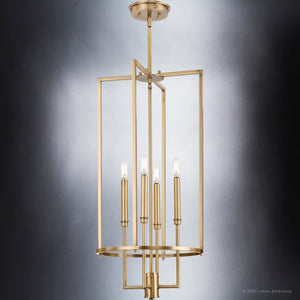 A beautiful Urban Ambiance UHP4245 Contemporary Chandelier 31.375''H x 15''W, Olde Brass Finish, Parkes Collection with four lights.