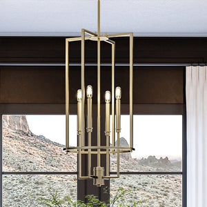 A luxury lighting fixture, UHP4245 Contemporary Chandelier 31.375''H x 15''W with an Olde Brass Finish from the Parkes Collection by Urban Ambiance, enhances