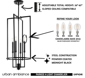 An Urban Ambiance UHP4246 Contemporary Chandelier 31.375''H x 15''W, Midnight Black Finish, Parkes Collection - a beautiful lighting fixture with instructions for how to