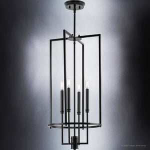 A unique and beautiful Urban Ambiance UHP4246 Contemporary Chandelier 31.375''H x 15''W, Midnight Black Finish, Parkes Collection with four lights.