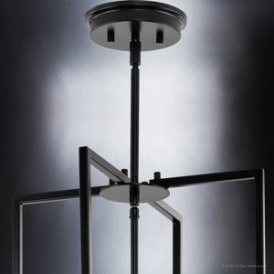 An Urban Ambiance UHP4246 Contemporary Chandelier, Midnight Black Finish, Parkes Collection with a square frame - unique luxury lamp.