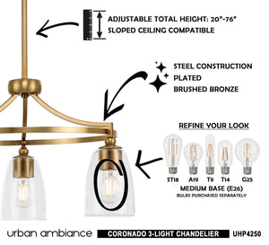 Urban Ambiance UHP4250 Traditional Chandelier: A beautiful and luxurious lamp with a brushed bronze finish from the Coronado Collection.