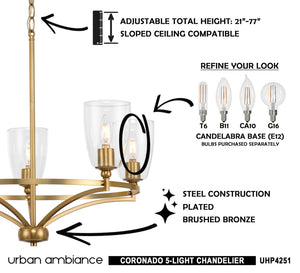 An image of a gorgeous UHP4251 Tranditional Chandelier 12.5''H x 25.25''W, Brushed Bronze Finish, Coronado Collection lamp from Urban Amb