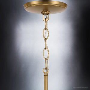 An UHP4251 Tranditional Chandelier 12.5''H x 25.25''W, Brushed Bronze Finish, Coronado Collection with a chain hanging from it by Urban