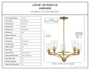 A chart displaying the dimensions of a unique Urban Ambiance UHP4251 Traditional Chandelier.