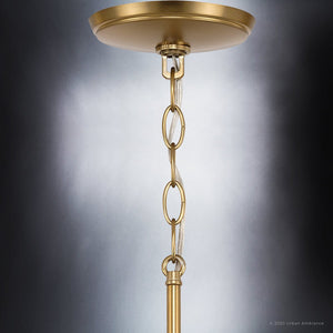A UHP4252 Traditional Chandelier 14''H x 30''W, Brushed Bronze Finish, Coronado Collection pendant light with a chain hanging from it made by Urban Amb
