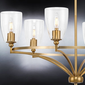 A beautiful Urban Ambiance UHP4252 Traditional Chandelier 14''H x 30''W, with four glass shades and a brushed bronze finish.