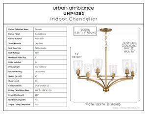 A diagram showing the dimensions of a beautiful and unique Urban Ambiance UHP4252 Tranditional Chandelier.