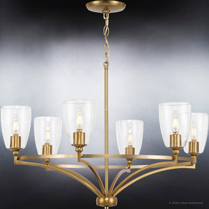 A beautiful Urban Ambiance UHP4252 Traditional Chandelier, with luxury brushed bronze finish and six lights, perfect for a luxurious lighting fixture.
